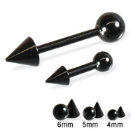 Black straight barbell with ball and cone, 14 ga