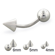 Steel ball and cone curved barbell, 14 ga