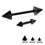 Black straight barbell with cones, 16 ga