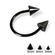 Black horseshoe barbell with cones, 16 ga