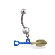Jeweled belly ring with Dangling Shovel