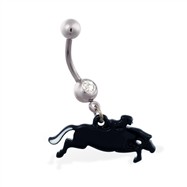 Jeweled belly ring with Dangling Race Horse