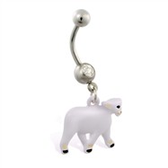 Jeweled belly ring with dangling sheep