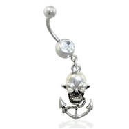 Belly Ring with Dangling Skull Anchor