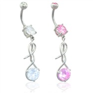 Navel ring with CZ gem in twister dangle