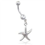Steel belly ring with dangling starfish