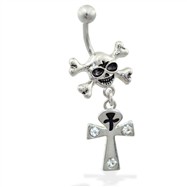 Skull Belly Ring with Dangling Ankh