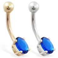14K Gold belly ring with small Sapphire oval