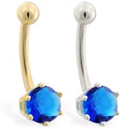 14K yellow gold belly button ring with 6-prong Sapphire