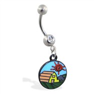 Jeweled belly ring with Dangling Barn-Scape Circle
