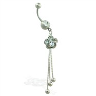 Belly ring with dangling rose and chains