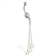 Navel ring with dangling stars on chains