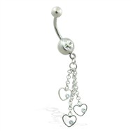 Belly ring with dangling hearts on chains