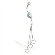 Navel ring with dangling hearts on chains