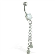 Belly ring with dangling jeweled balls on chains