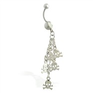 Belly ring with dangling skulls on chains