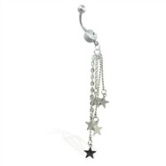 Navel ring with dangling chains and stars