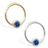 14K Gold captive bead ring with Blue Zirconia