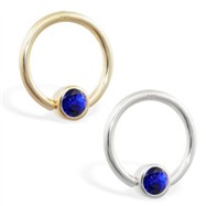 14K Gold captive bead ring with Sapphire