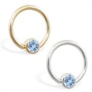 14K Gold captive bead ring with Aquamarine