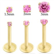 14K Gold internally threaded labret with Pink Tourmaline