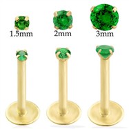 14K Gold internally threaded labret with emerald