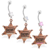 Navel ring with dangling jeweled sheriff badge