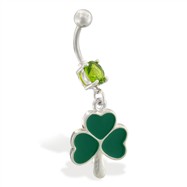 Belly ring with dangling three leaf clover