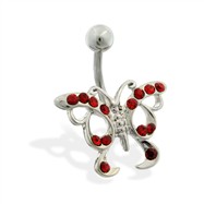 Jeweled Red Butterfly Belly Ring