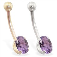 14K Gold belly ring with 8mm x 6mm oval Alexandrite