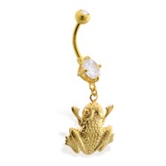 Gold Tone belly button ring with dangling frog