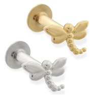 14K Gold internally threaded labret with dragonfly top