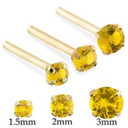 14K Gold Long Customizable Nose Stud with Round Citrine