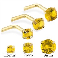 14K Gold L-shaped Nose Pin Nose Screw with Round Citrine