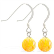 Sterling Silver Earrings with Dangling 8mm Yellow Opal Ball