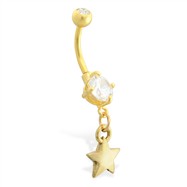 Gold Tone belly button ring with dangling Star