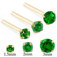 14K Gold Long Customizable Nose Stud with Round Emerald