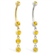14K Gold belly ring with quadruple Citrine dangle