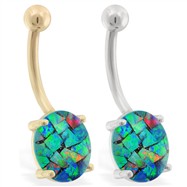 14K Gold Belly Ring with Opal Mosaic Triplet Stone