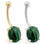 14K Gold Belly Ring with Malachite Stone