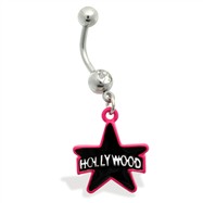Belly Ring with dangling Pink and Black Hollywood Star