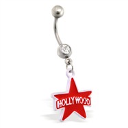 Belly Ring with dangling Red and White Hollywood Star
