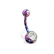 Jeweled pink and blue splatter belly ring