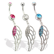 Belly Ring with Hollow Angel Wing