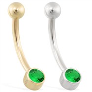 14K Gold Bezel Set Emerald Belly Ring