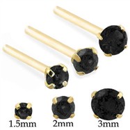 14K Gold Long Customizable Nose Stud with Round Black CZ