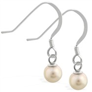 Sterling Silver Earrings with dangling 6mm Round White Akoya, Grade AA pearl