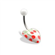 Heart Belly Ring with Cherry Print