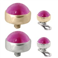 14K Gold internally threaded dermal top ball with 4mm Ruby Cabochon