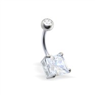 Jeweled navel ring with square CZ